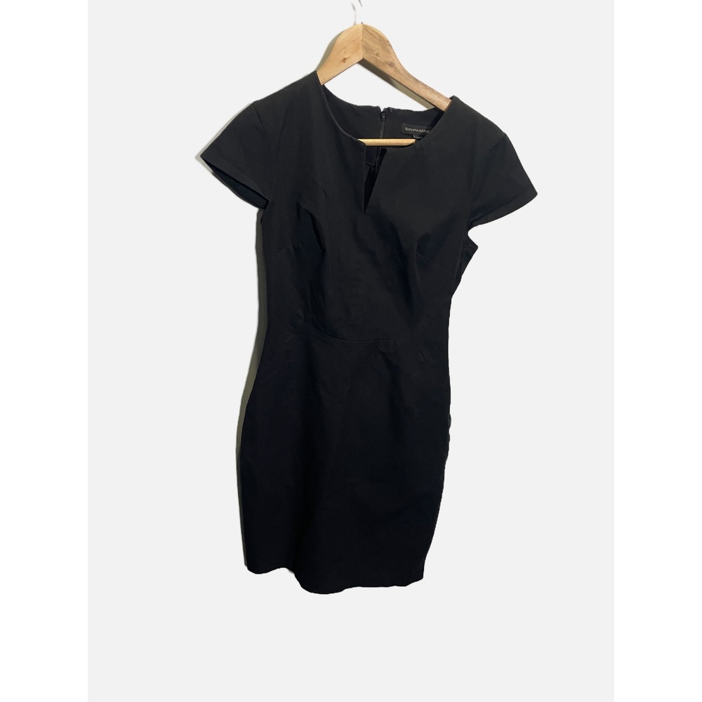 Banana Republic Sheath Dress Womens 4 Black Notched Neck Cap Sleeve Work Dress